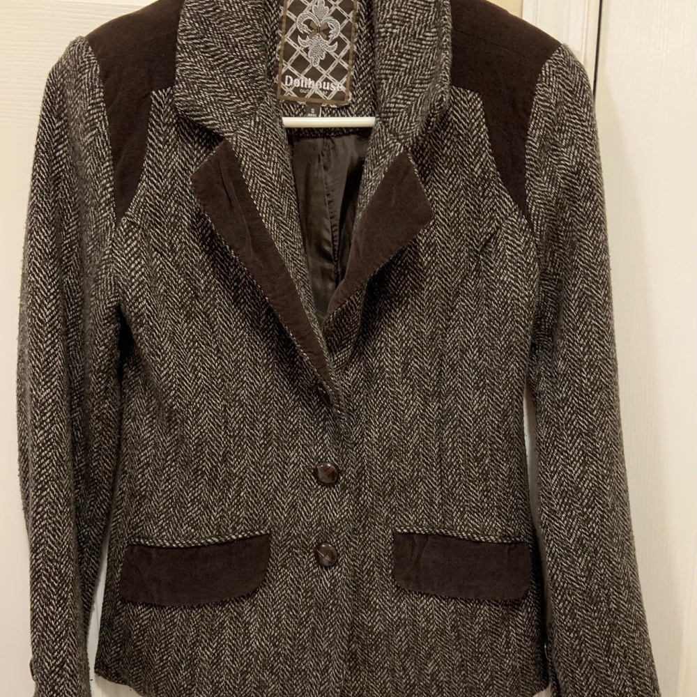 Dollhouse Women's Herringbone Blazer with Brown Accents